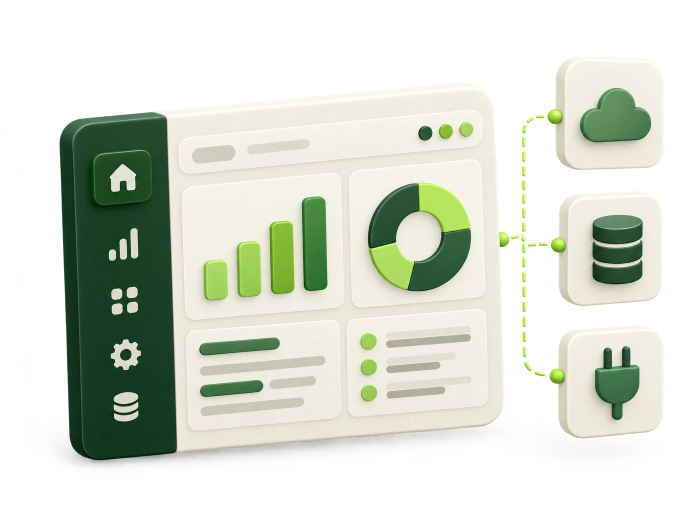 Business analytics dashboard connected to cloud, database and integrations