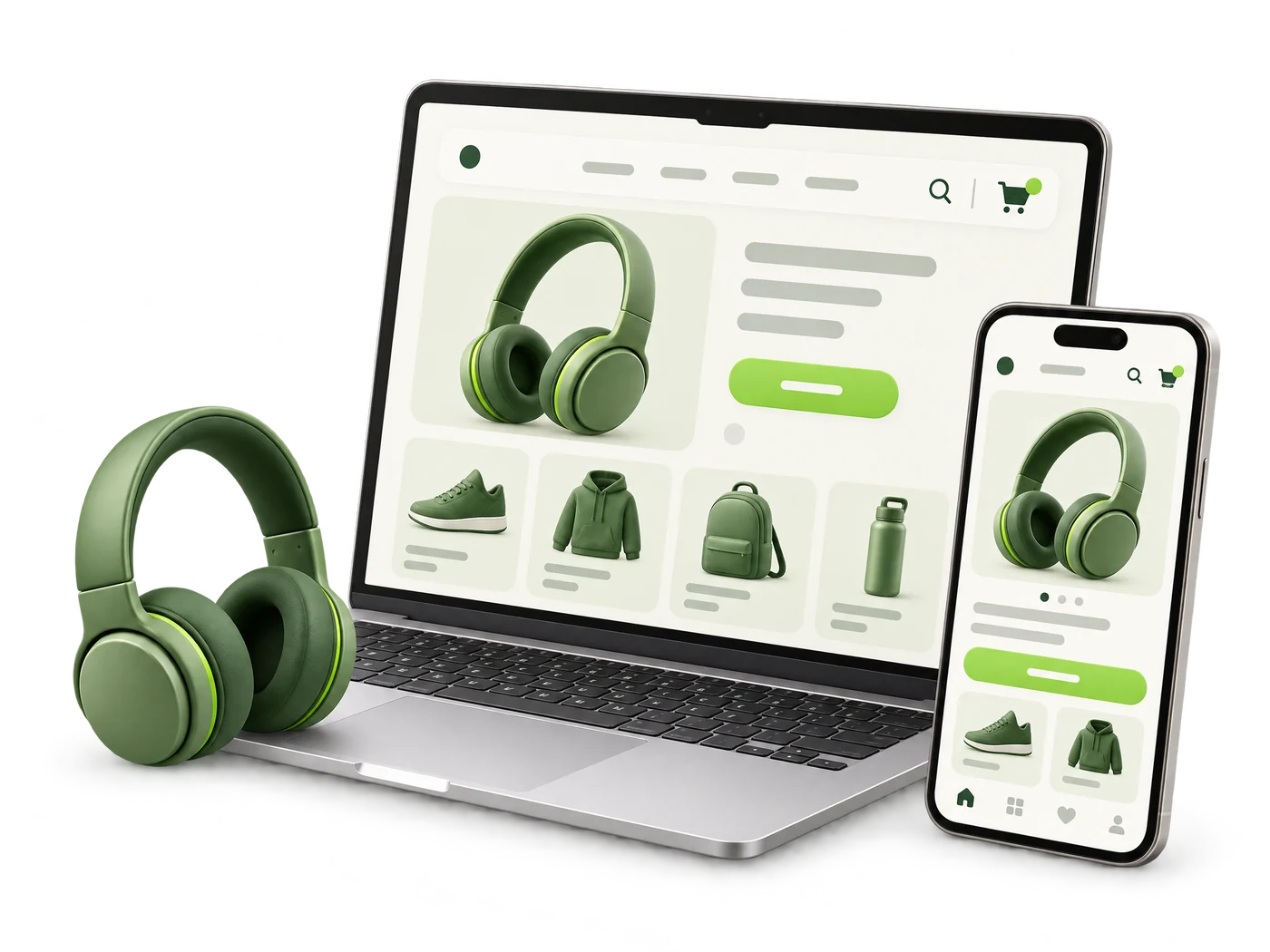 Laptop and phone displaying an online store